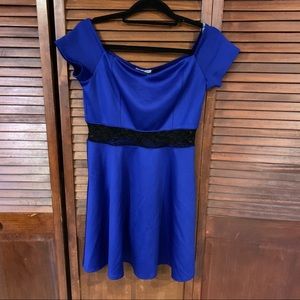 Royal Blue Mini Dress with Black Lace Cutout
